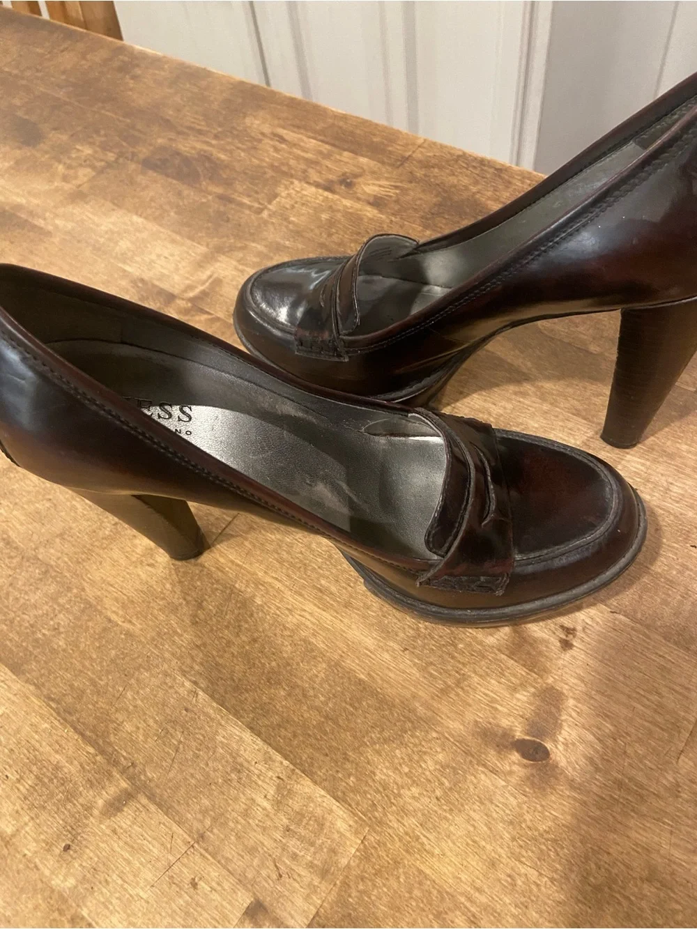 GUESS Women's Burgundy Platform Penny Loafers
